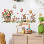 Generic Easter Wall Stickers: Rabbit Easter Eggs & Flowers Design, Multicolor, PVC