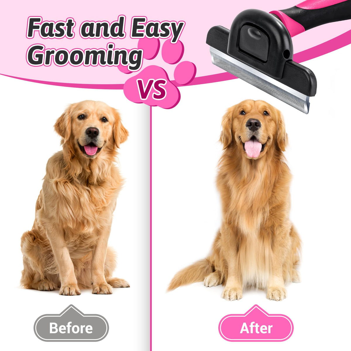 MIU COLOR Pet Grooming Brush Deshedding Tool for Dogs & Cats - Hot Pink / Long Hair view 3