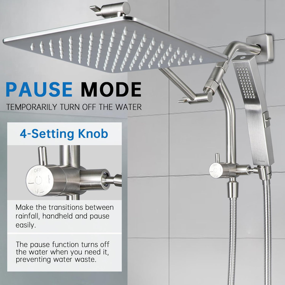 G-Promise Inch All Metal Rain Shower Head with Handheld
