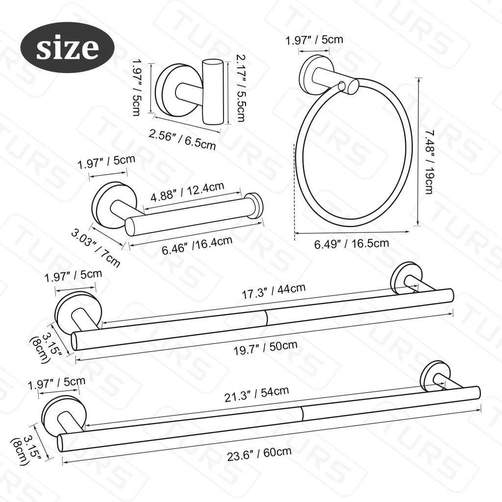 TURS Matte Black 8 Pieces Bathroom Hardware Set, SUS304 Stainless Steel 24 Inch and 20 (additional view 6)
