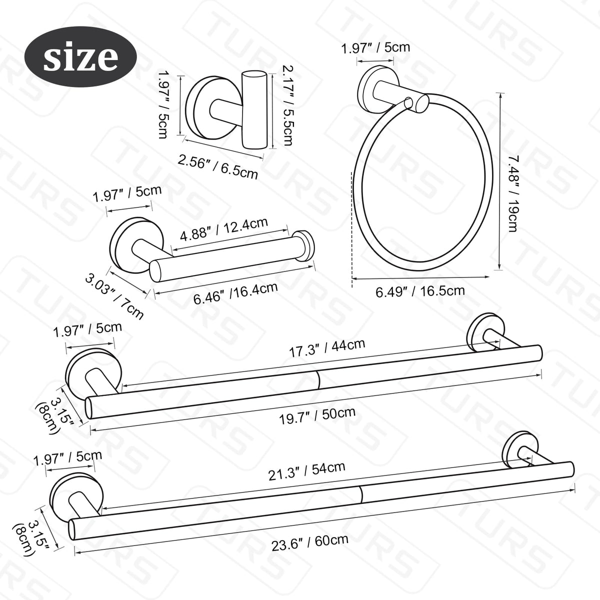 TURS Matte Black 8 Pieces Bathroom Hardware Set, SUS304 Stainless Steel 24 Inch and 20 (additional view 6)
