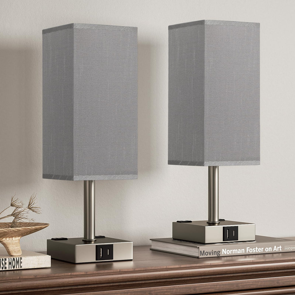 aooshine Set of 2 Touch Lamps with USB-C Port - Grey Shade-Grey Base view 8