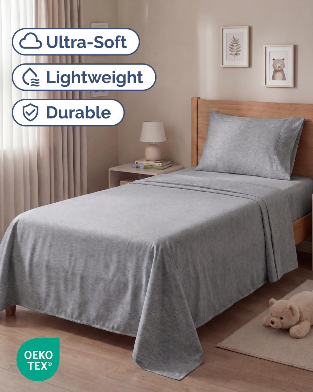 CGK Unlimited 4 Piece Sheet - 40 - Heathered Grey / Twin view 1