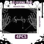 HINGTAI 4Pcs Halloween Skeleton Spooky Spider Black Placemats Set of 4, Suitable for (additional view 1)