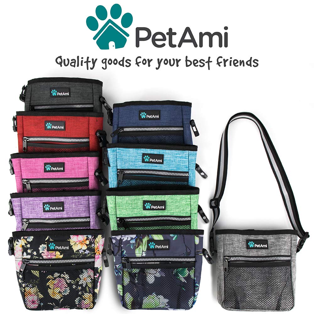 PetAmi Hands Free Dog Treat Pouch for Training and Walking - Floral Grey view 6
