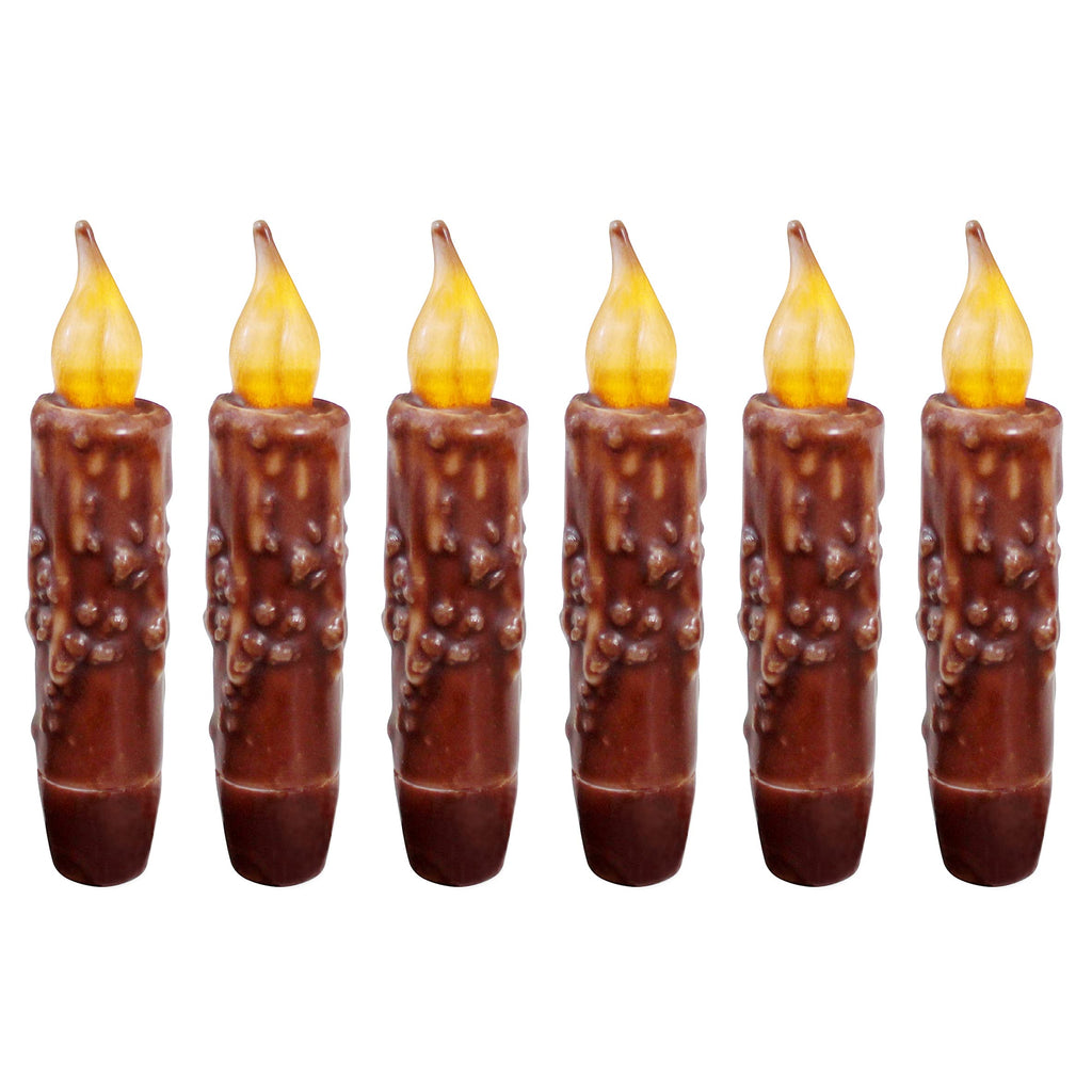 CVHOMEDECO. Real Wax Hand Dipped Battery Operated LED Timer Taper Candles Country Primitive Flameless Lights Décor - Coffee 6 Pcs