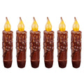 CVHOMEDECO. Real Wax Hand Dipped Battery Operated LED Timer Taper Candles Country Primitive Flameless Lights Décor - Coffee 6 Pcs