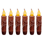 CVHOMEDECO. Real Wax Hand Dipped Battery Operated LED Timer Taper Candles Country Primitive Flameless Lights Décor - Coffee 6 Pcs