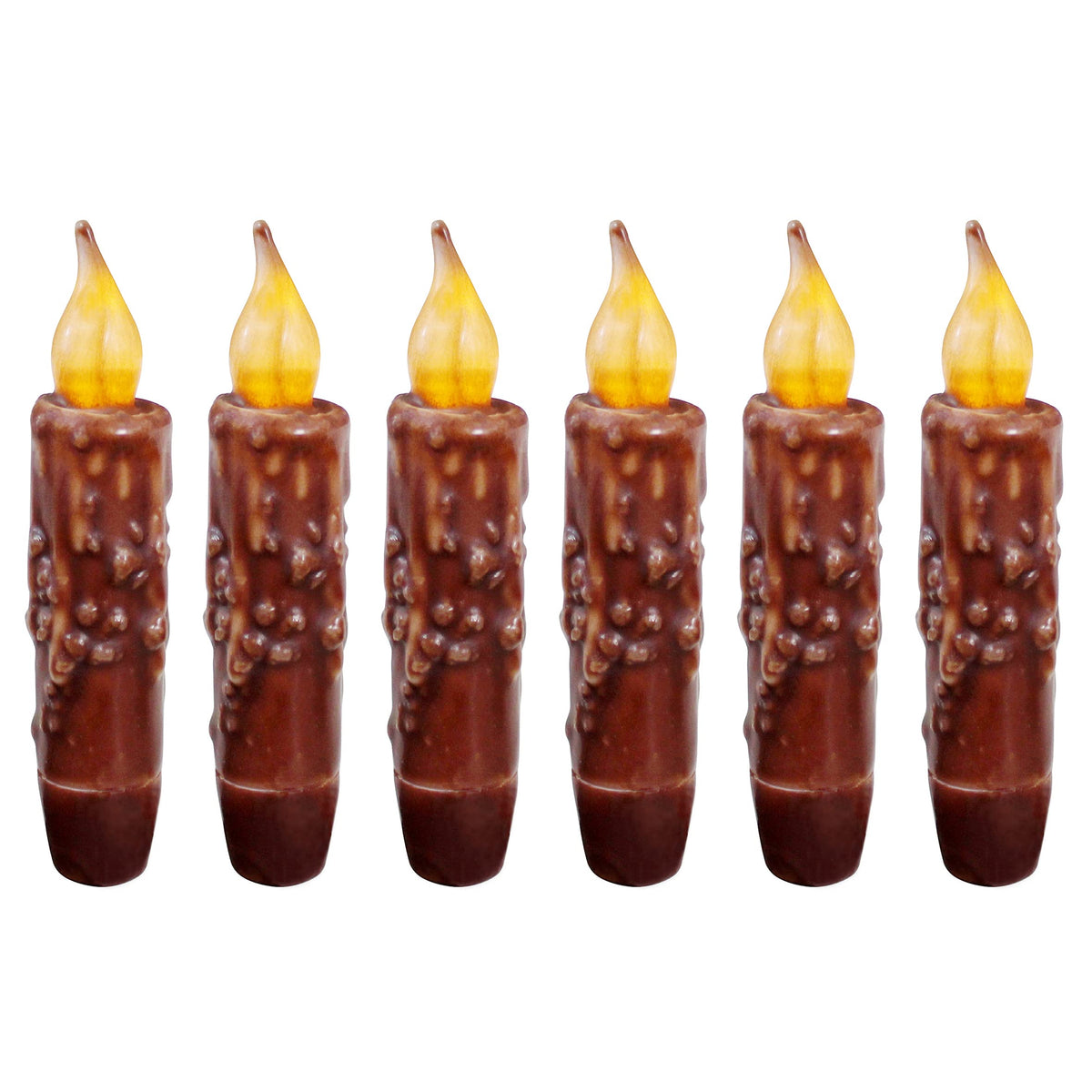 CVHOMEDECO. Real Wax Hand Dipped Battery Operated LED Timer Taper Candles Country Primitive Flameless Lights Décor - Coffee 6 Pcs