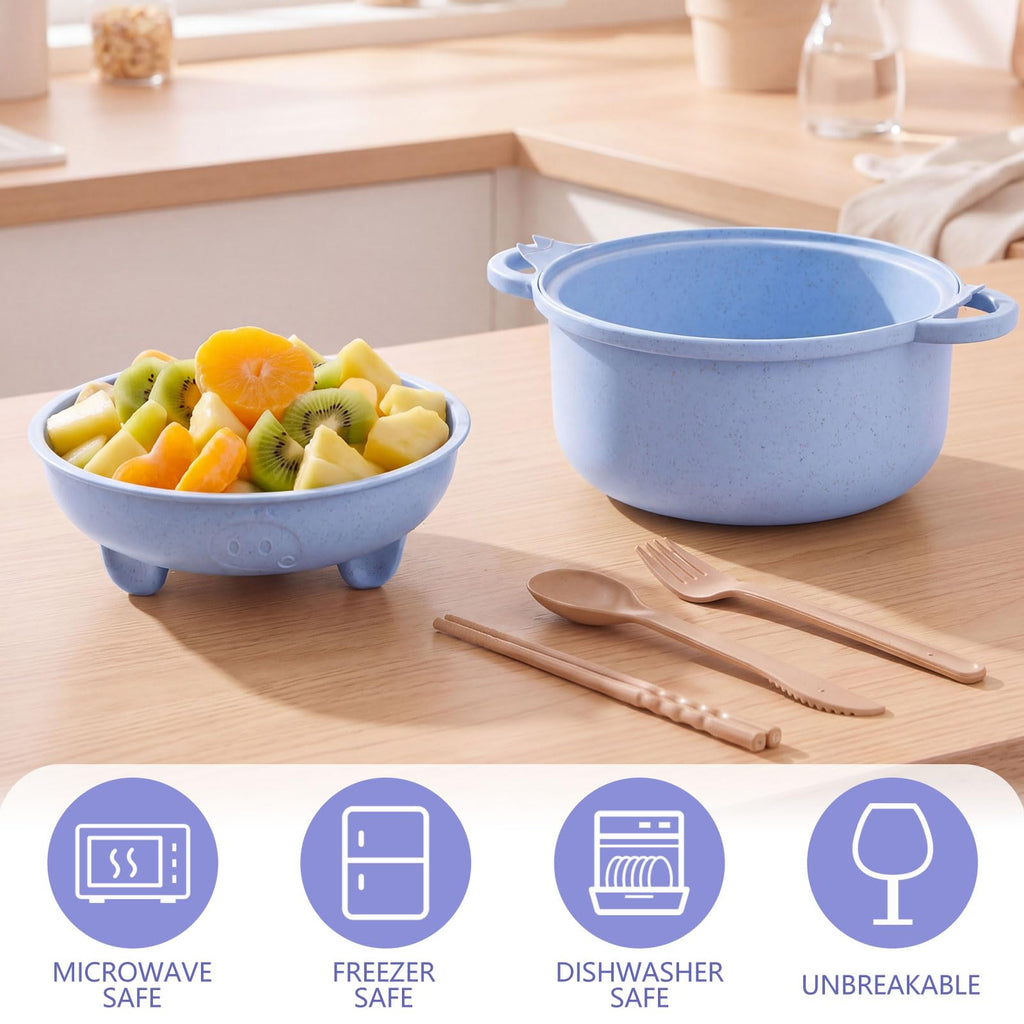 Romooa 45oz Cute Pig Ramen Bowl Set Microwavable