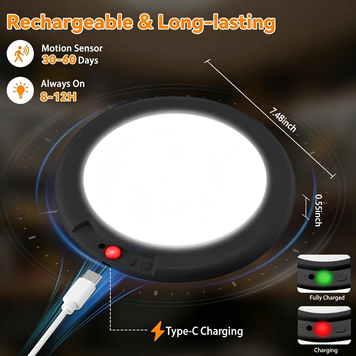 KYEKIO Rechargeable Motion Sensor Ceiling Light with Remote - Black view 1