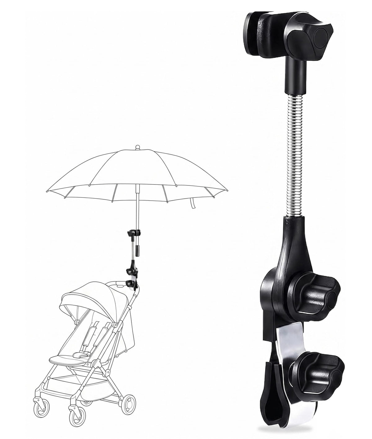 Universal Umbrella Holder for Chair, 360° Adjustable Umbrella Clamp Mount for Stroller