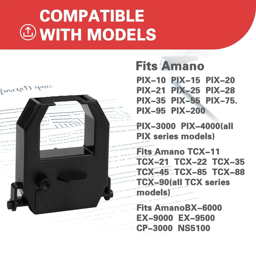 Amano Time Clocks Ribbon Replacement Ribbon Fits Amano PIX 10/15/20/21/25/35/28/55/75/95/200/3000/4000 - Black-6pcs view 6