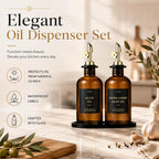 Olive Oil Dispenser for Kitchen, 2-Pack 12oz Glass Bottle - Brown&Gold Labels view 1