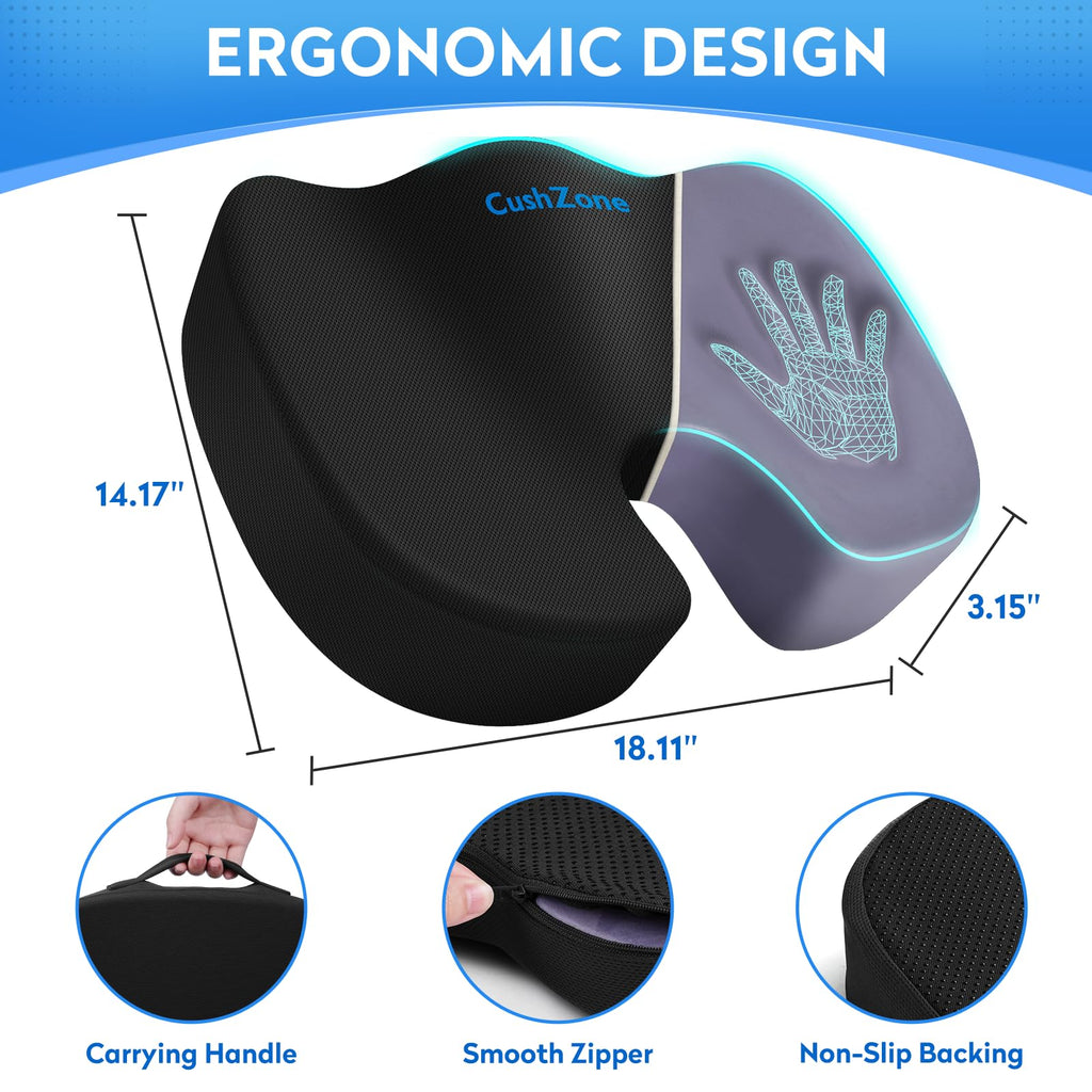 CushZone Seat Cushion Memory Foam Chair Pad for Office & Car, – Black (MPNCZ0004-0BL)