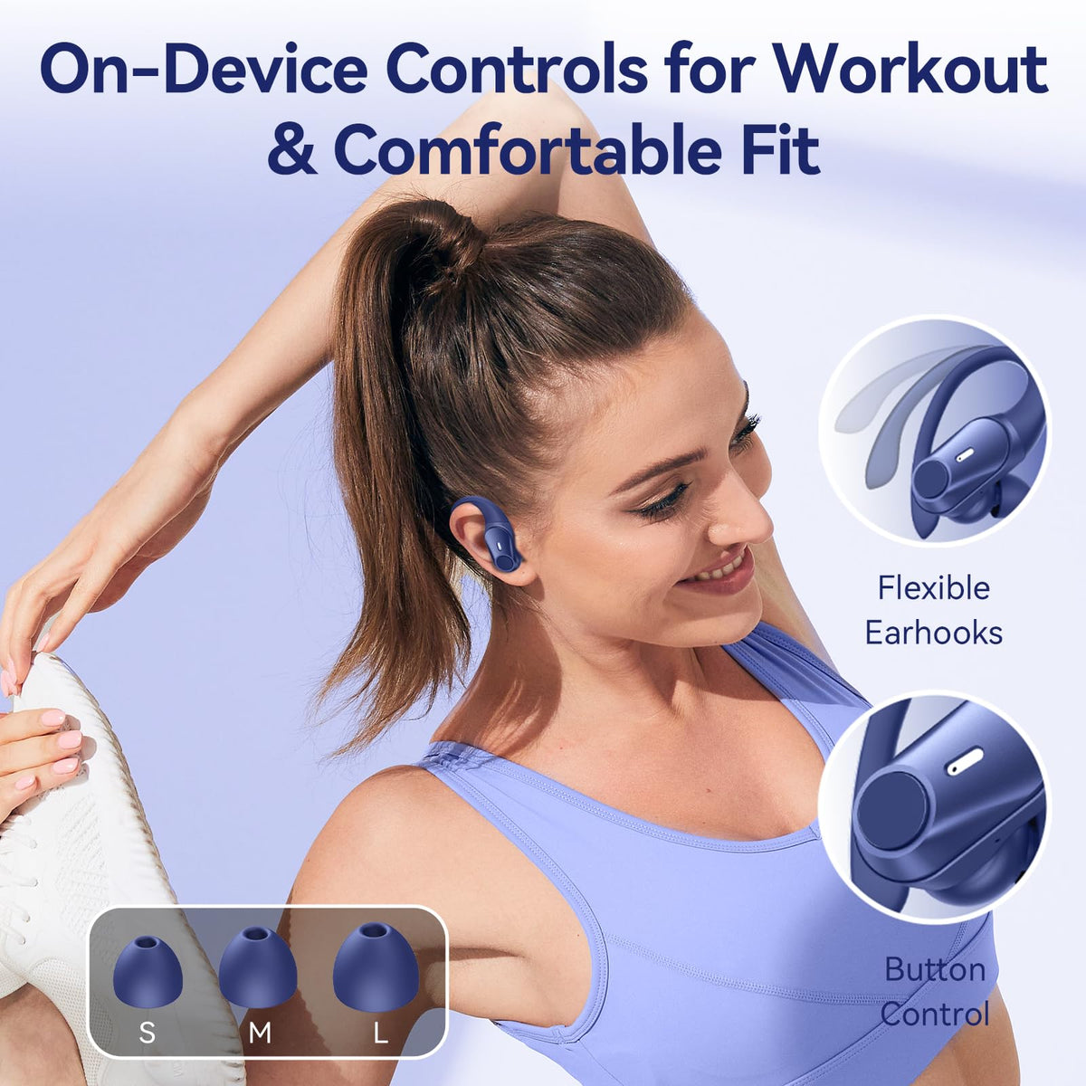 Active Noise Cancelling Ear Buds Wireless Bluetooth Headphones 80H Playtime Display Charging Case 50dB ANC Over - Blue view 8