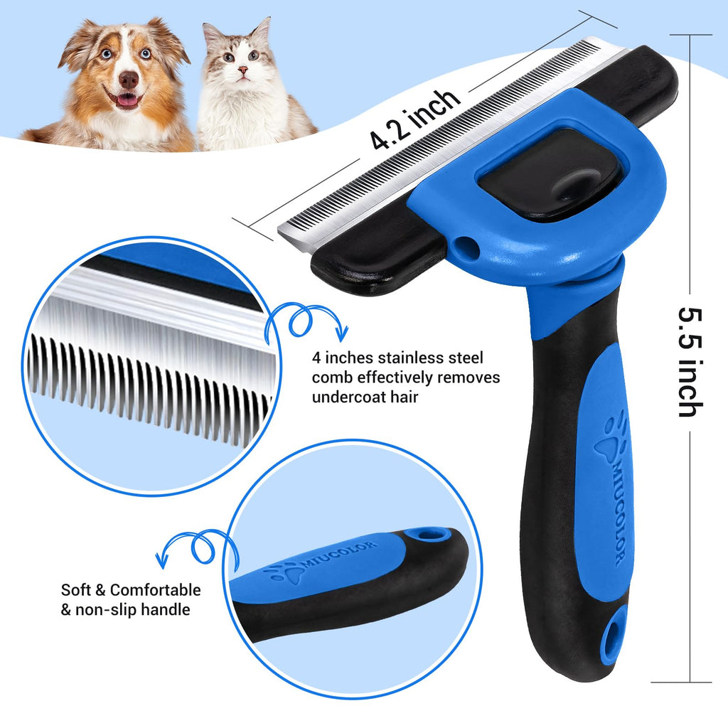 MIU COLOR Pet Grooming Brush Deshedding Tool for Dogs & Cats - Navy Blue / Short and Medium Hair view 1