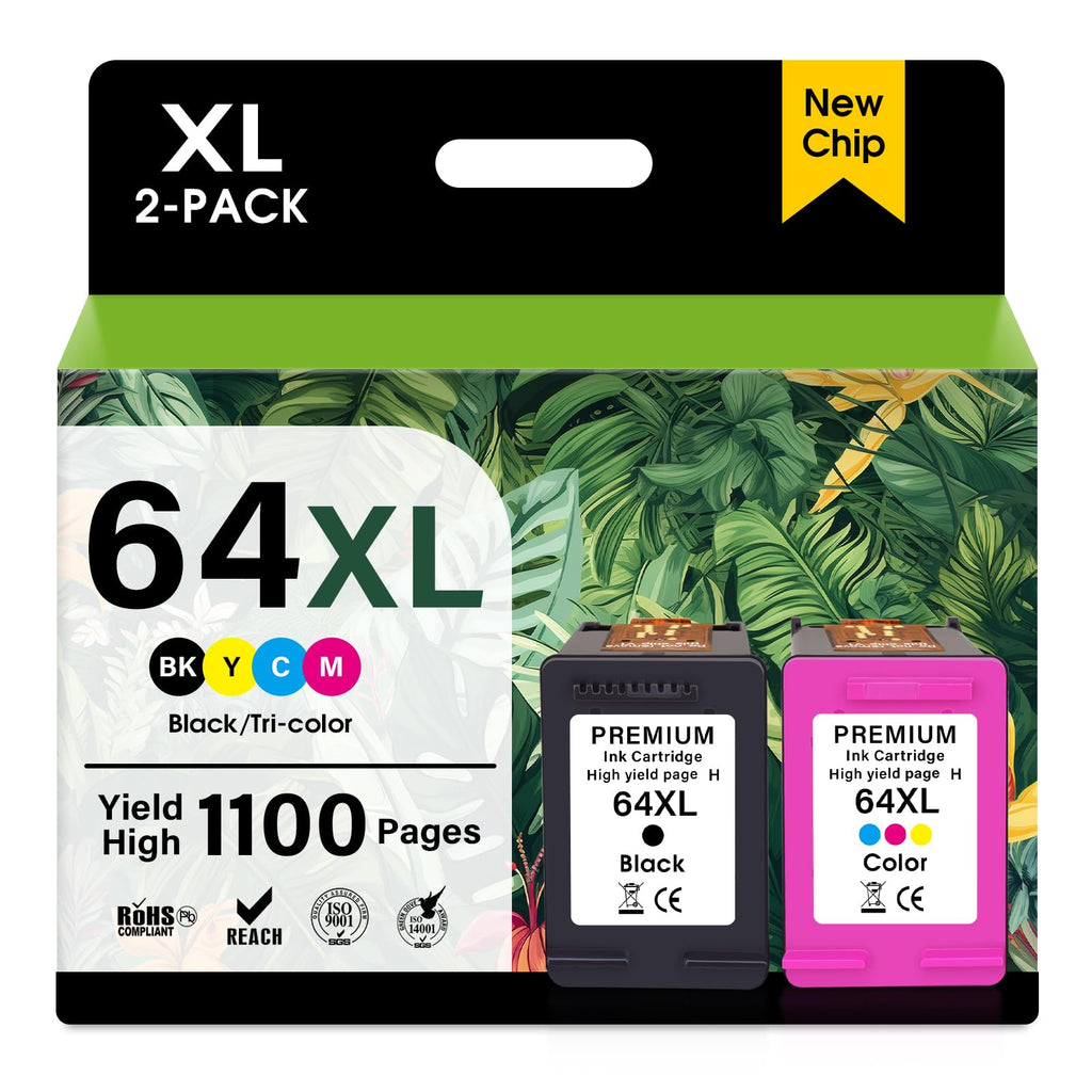 64XL Black and Color Ink Cartridge Combo Pack Replacement for HP 64XL Ink