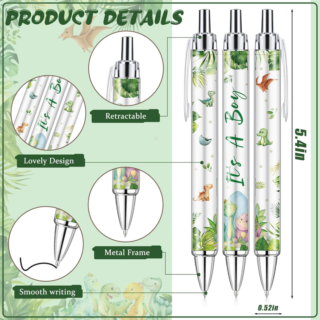 EYNDYN 145 Pieces Baby Shower Favors Ballpoint Pens and Keychains Gifts Bulk Retractable Pens Gender Reveal Cards Souvenirs - 36 / Dinosaur view 1