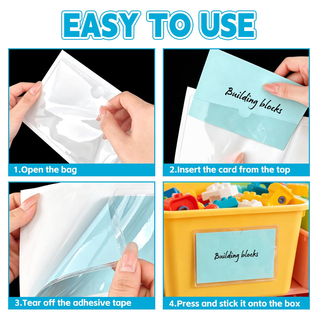 WYOMER Clear Self-Adhesive Business Card Pockets and Top Open Library Card Pockets - 48 / 4" x 6" view 3