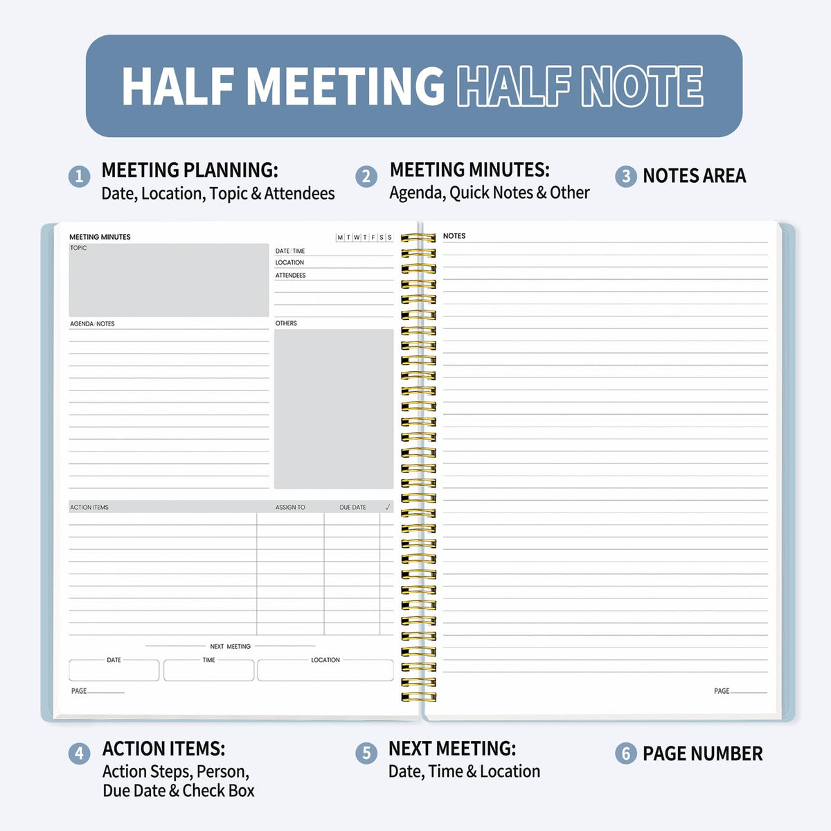 SUNEE Half Meeting Half Note - Professional Notebook for Work