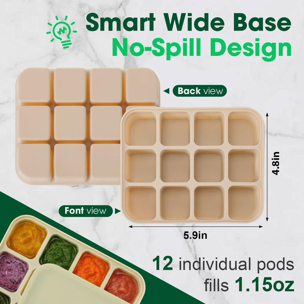 3 Pack Baby Food Freezer Tray with Lids - Blue, Green, Khaki view 1
