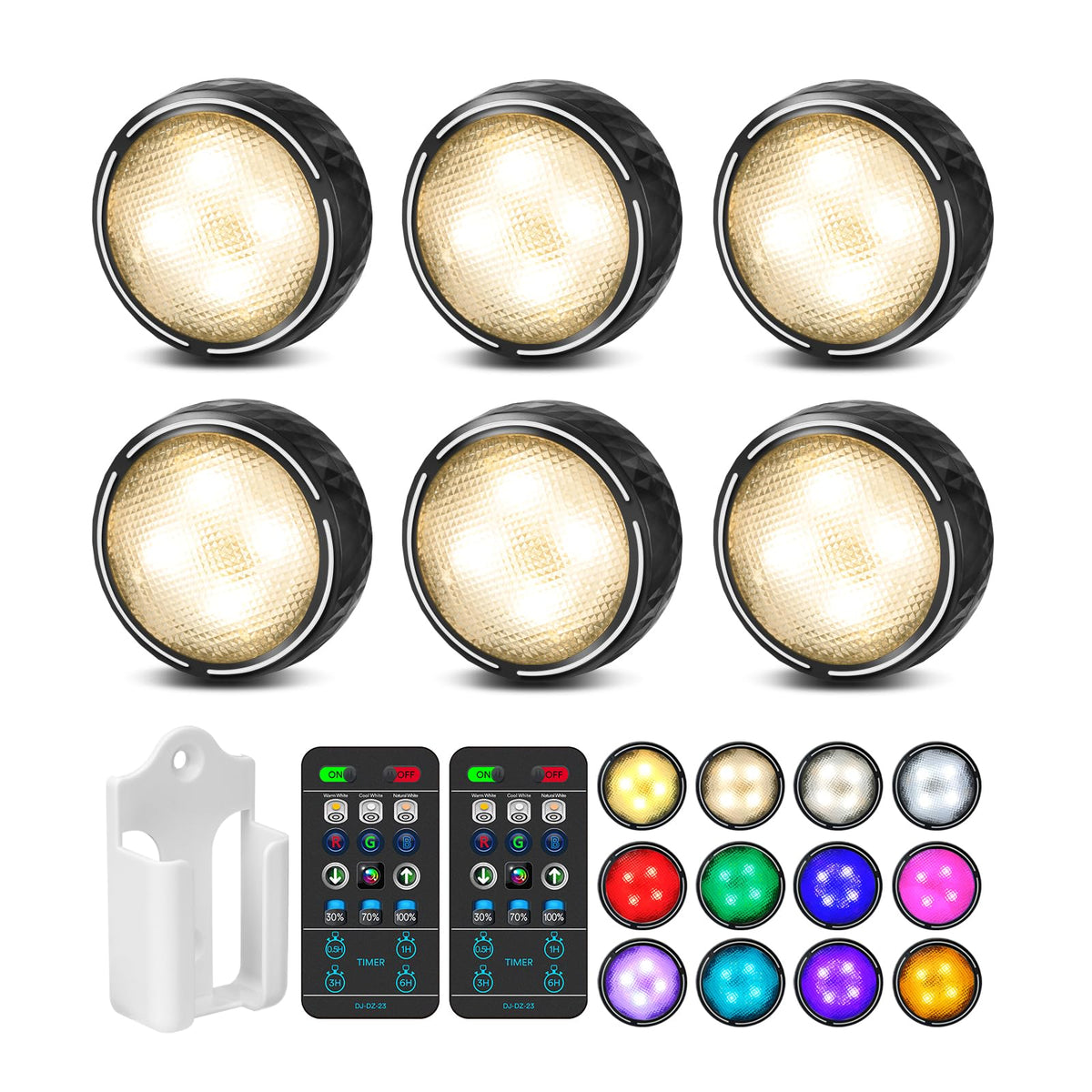 TECOMLIGHT LED Puck Lights with Remote Control - Black / 6 Pack