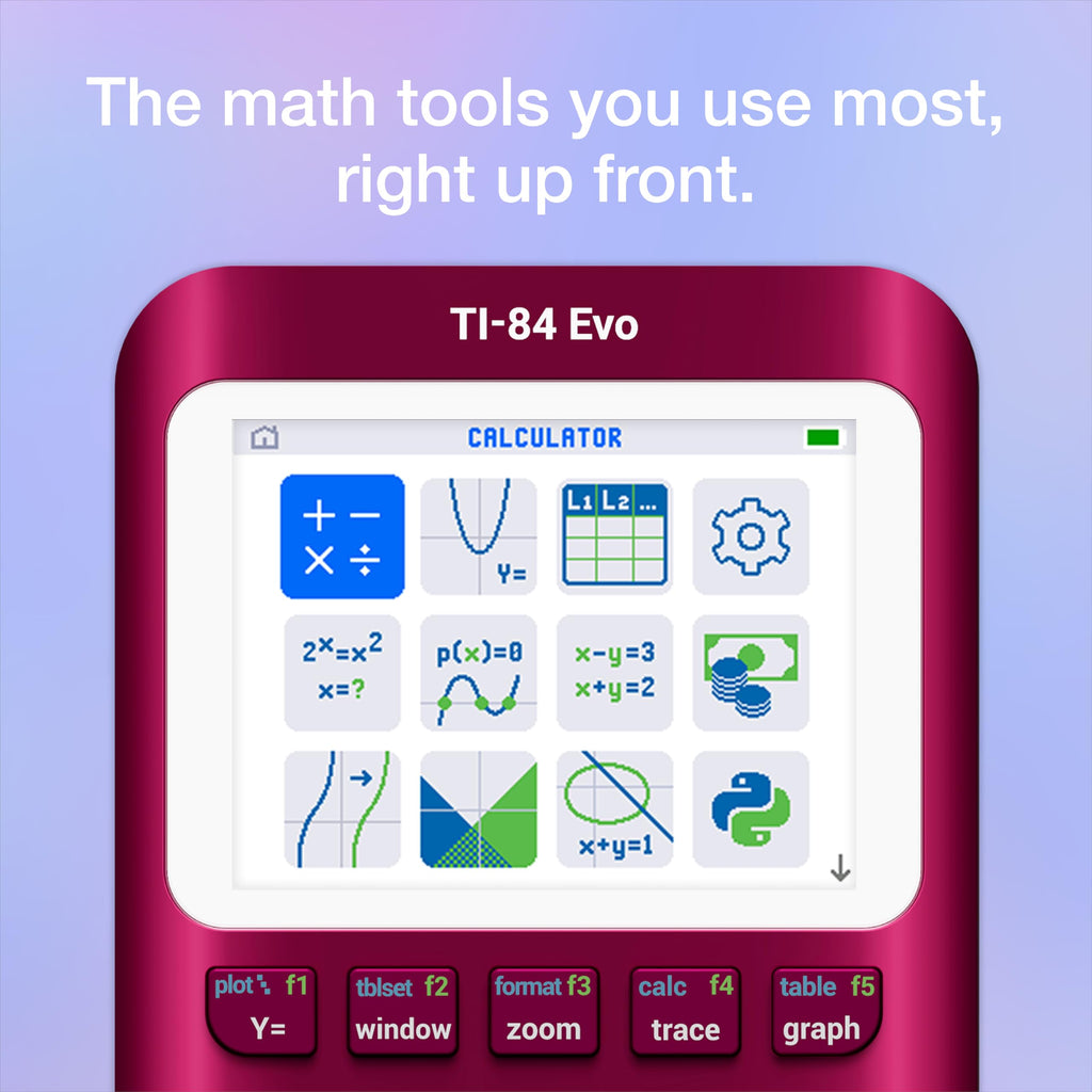 TI-84 Evo Graphing Calculator Texas Instruments, Raspberry (84EVO/FC/1L1/A8)