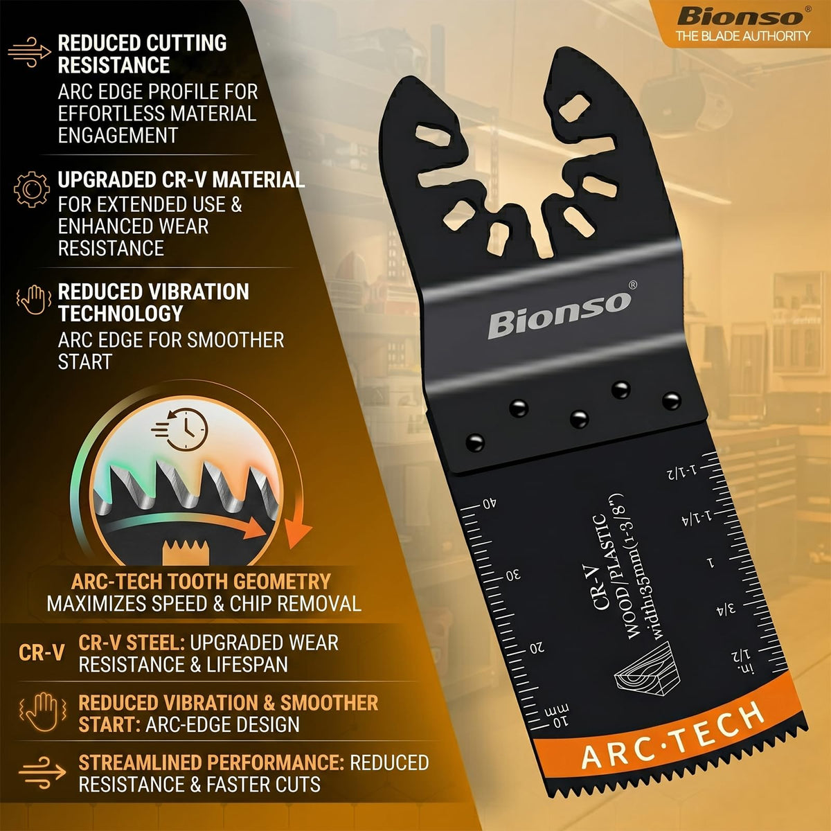 Bionso 35PCS Oscillating Tool Blade Cuts Wood and Metal, Sharp and Durable Titanium Multitool Blades, Multi Tool Blades (Pack of 35)