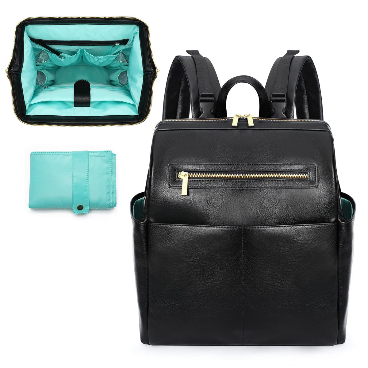 MOMINSIDE Diaper Bag Backpack, Leather Diaper Bag Baby Bag Large Baby Diaper bag Mommy