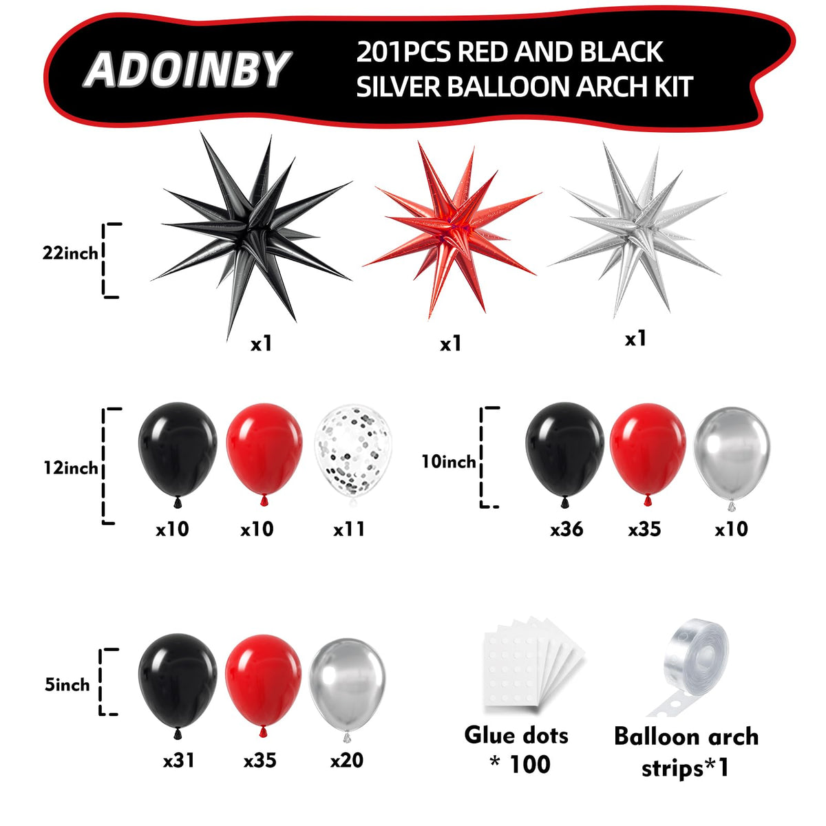 ADOINBY Balloons Arch Kit - Red and Black Silver view 1