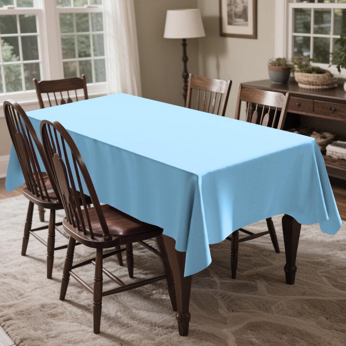 CXPSINC 54 Inch Plastic Table Cover Roll Disposable Tablecloth with Slide Cutter - Light Blue / 3600" x 54" (Rectangular) view 5