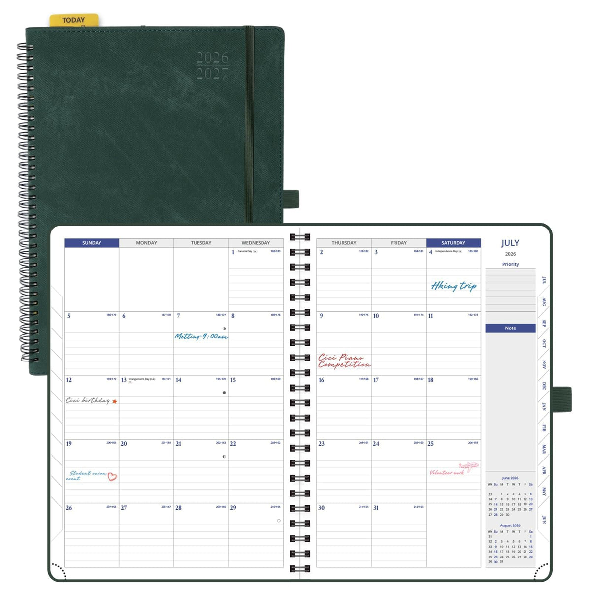 POPRUN Academic Planners - Black Green / Large - 8.25" x 11.75" / Monthly Layout & Apr.2026-Jul.2027