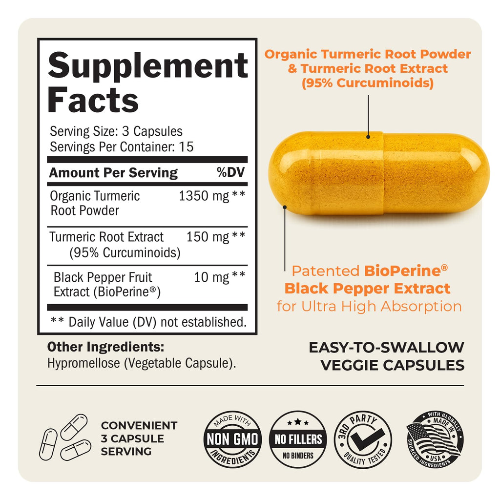 BioSchwartz Turmeric Curcumin with Black Pepper Extract 1500mg, 45 Capsules