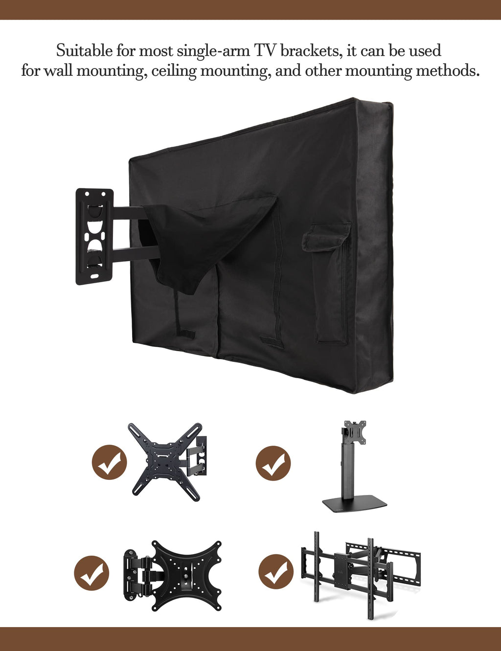 iBirdie Outdoor TV Cover 70 to 75 inch Waterproof and Weatherproof, – Black (iBirdie-TV-Cover-Zipper-Black-70-75)