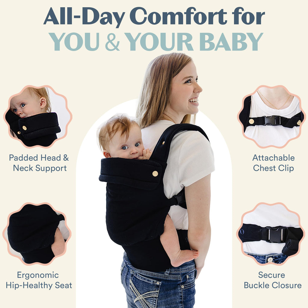 Ergonomic Hip-Healthy Baby Carrier, Front and Back Carry, 7-35 lbs - Black view 3