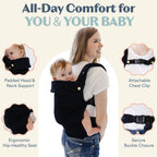 Ergonomic Hip-Healthy Baby Carrier, Front and Back Carry, 7-35 lbs - Black view 3