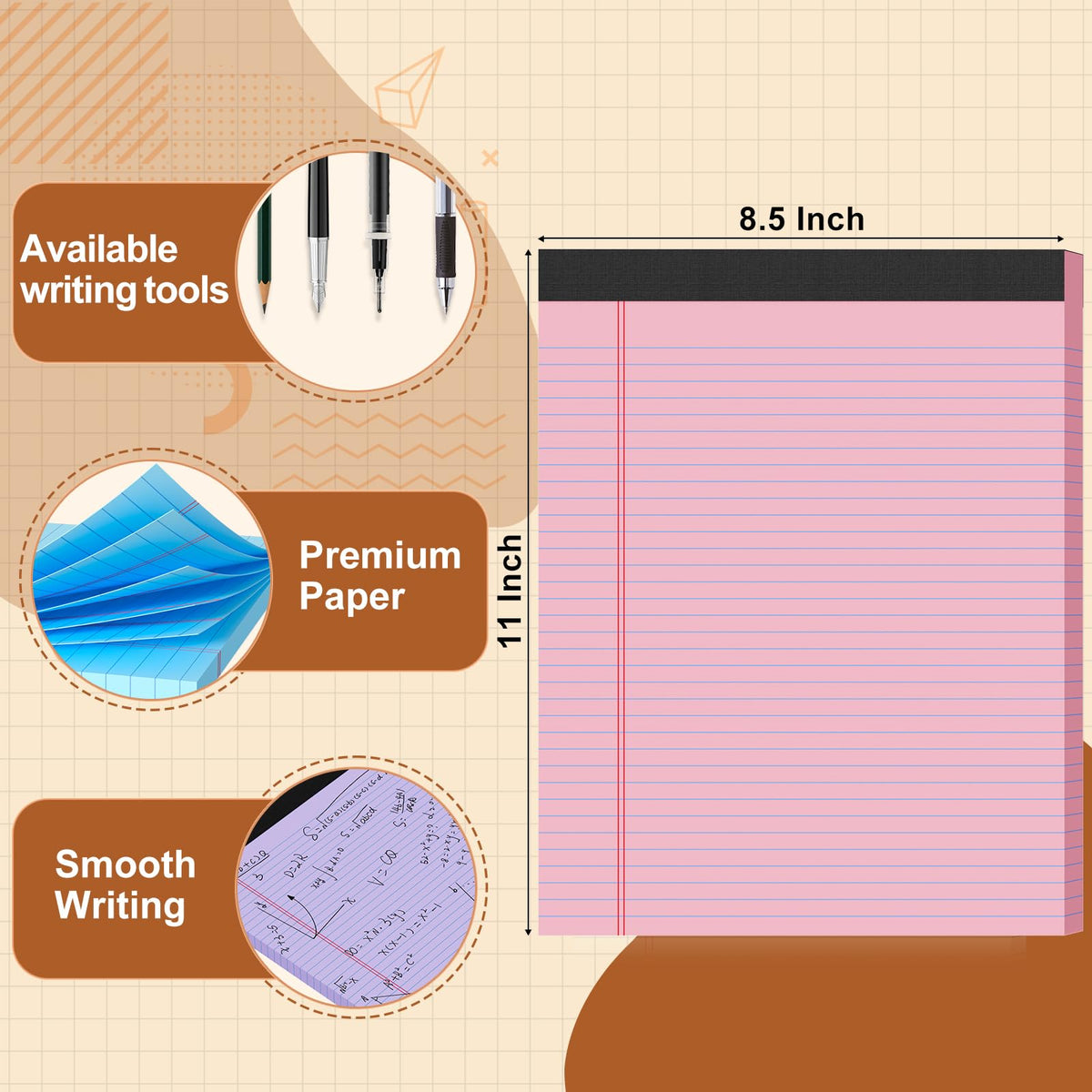 Glyanlee Legal Pads 8.5 x 11 Ruled Notepads, 50 Sheets/Pad - view 2