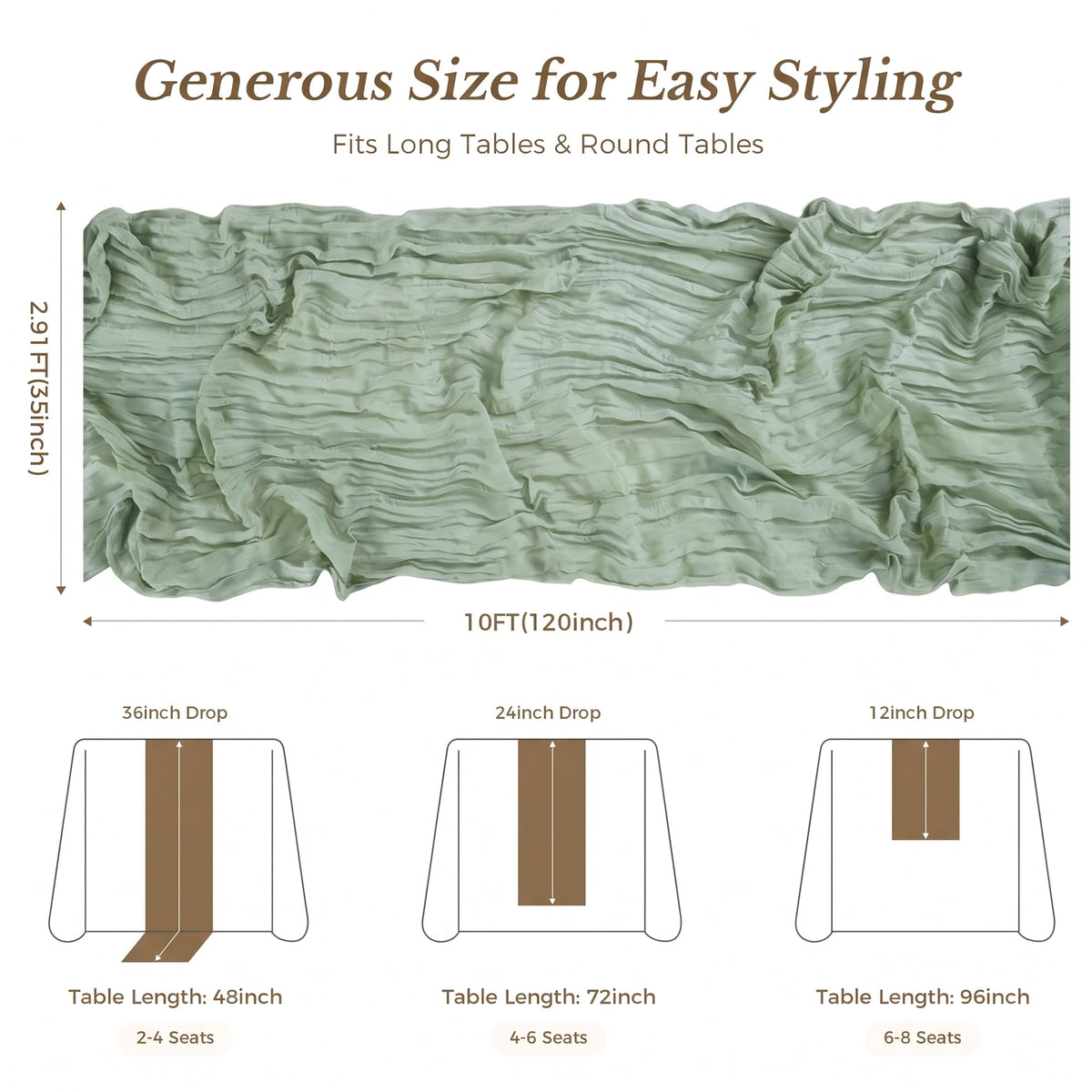 Goodluck Cheesecloth Table Runner 35x120 Inch Boho Gauze Table Runner - Sage Green view 3