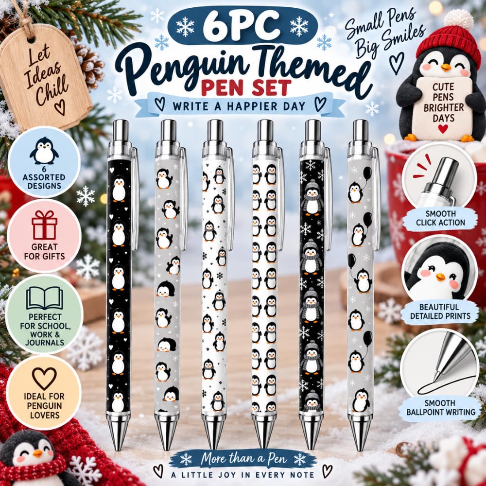 YJ PREMIUMS 6PC Ballpoint Pens - Penguin view 1