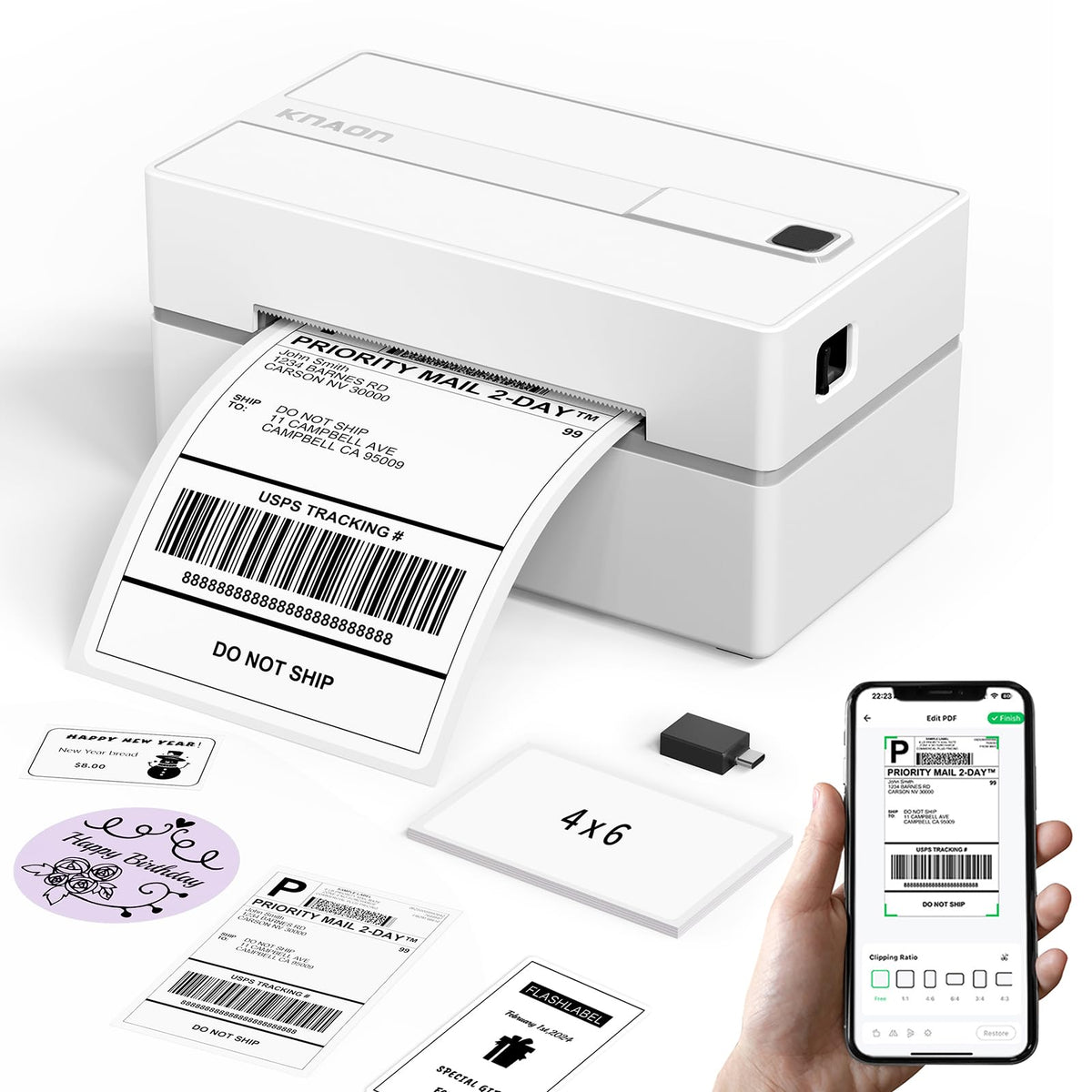 KNAON Bluetooth Thermal Shipping Label Printer - White
