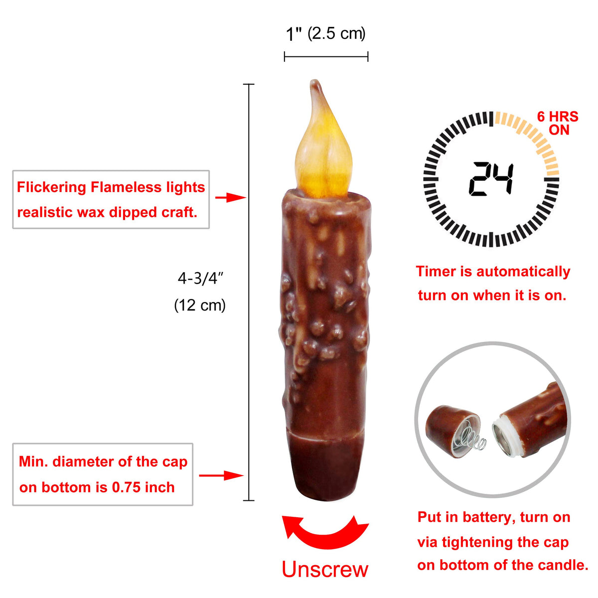 CVHOMEDECO. Real Wax Battery Operated LED Timer Taper Candles - view 6