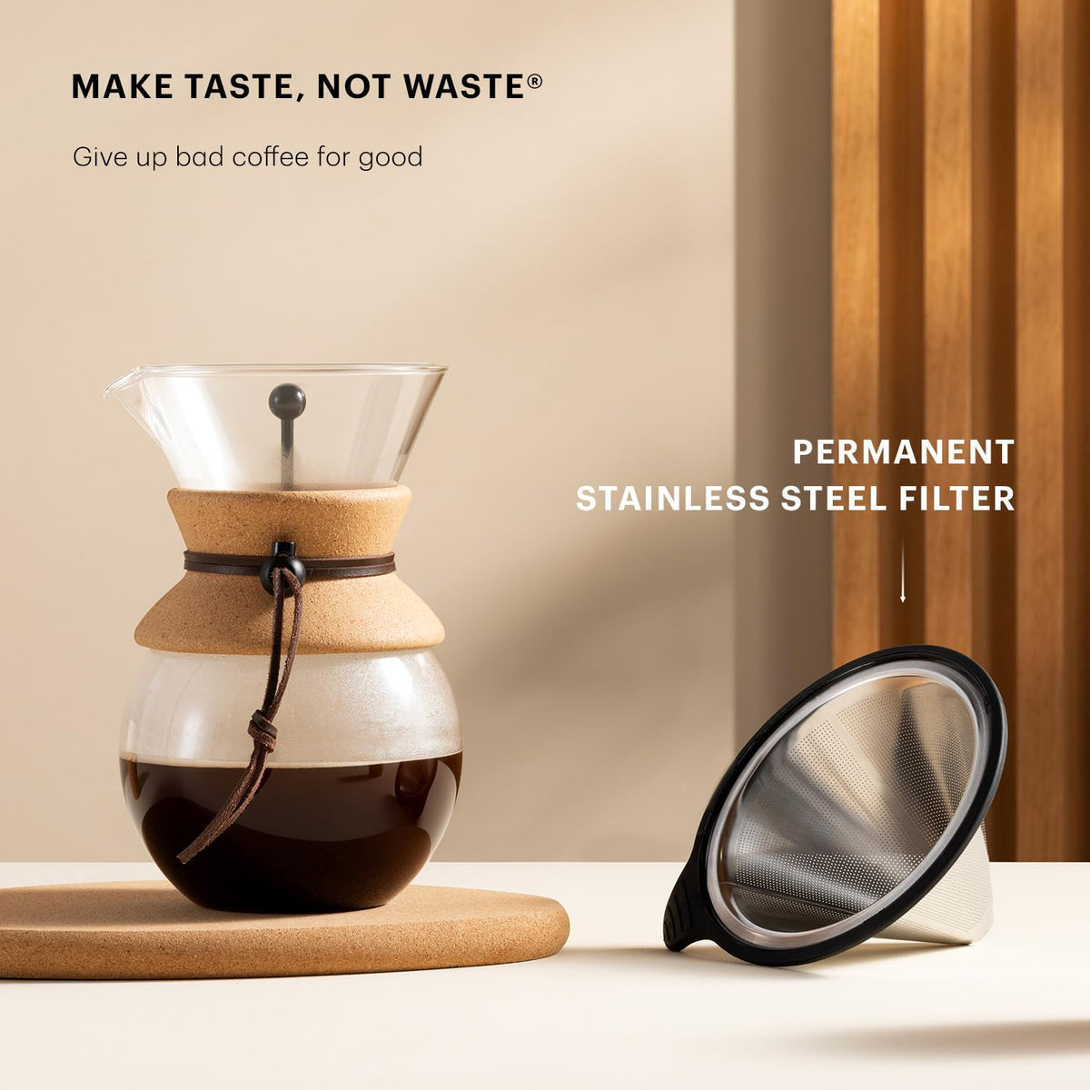 Bodum 34oz Pour Over Coffee Maker, High-Heat Borosilicate Glass with Reusable Stainless (additional view 2)