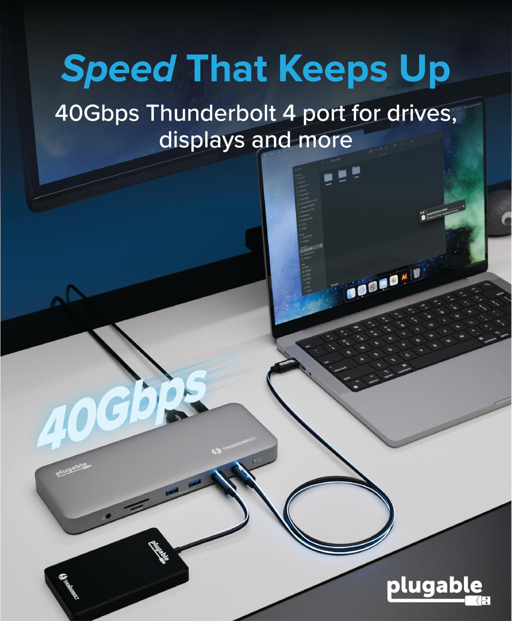 Plugable Thunderbolt 4 Dock for M4/M5 MacBook Air & Pro, 100W Charging (additional view 3)