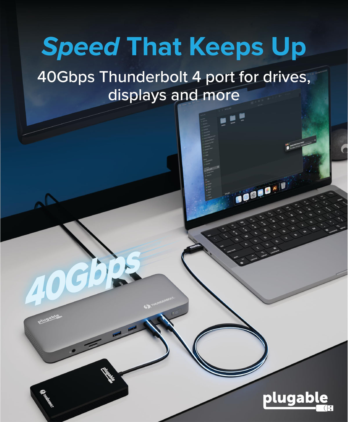 Plugable Thunderbolt 4 Dock for M4/M5 MacBook Air & Pro, 100W Charging (additional view 3)