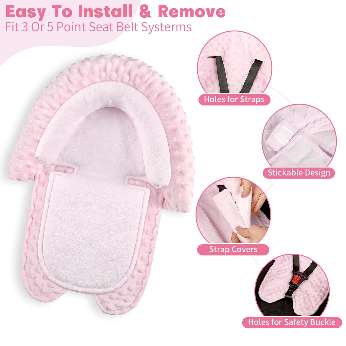 HNHUAMING Infant Car Seat Insert - Pink view 3