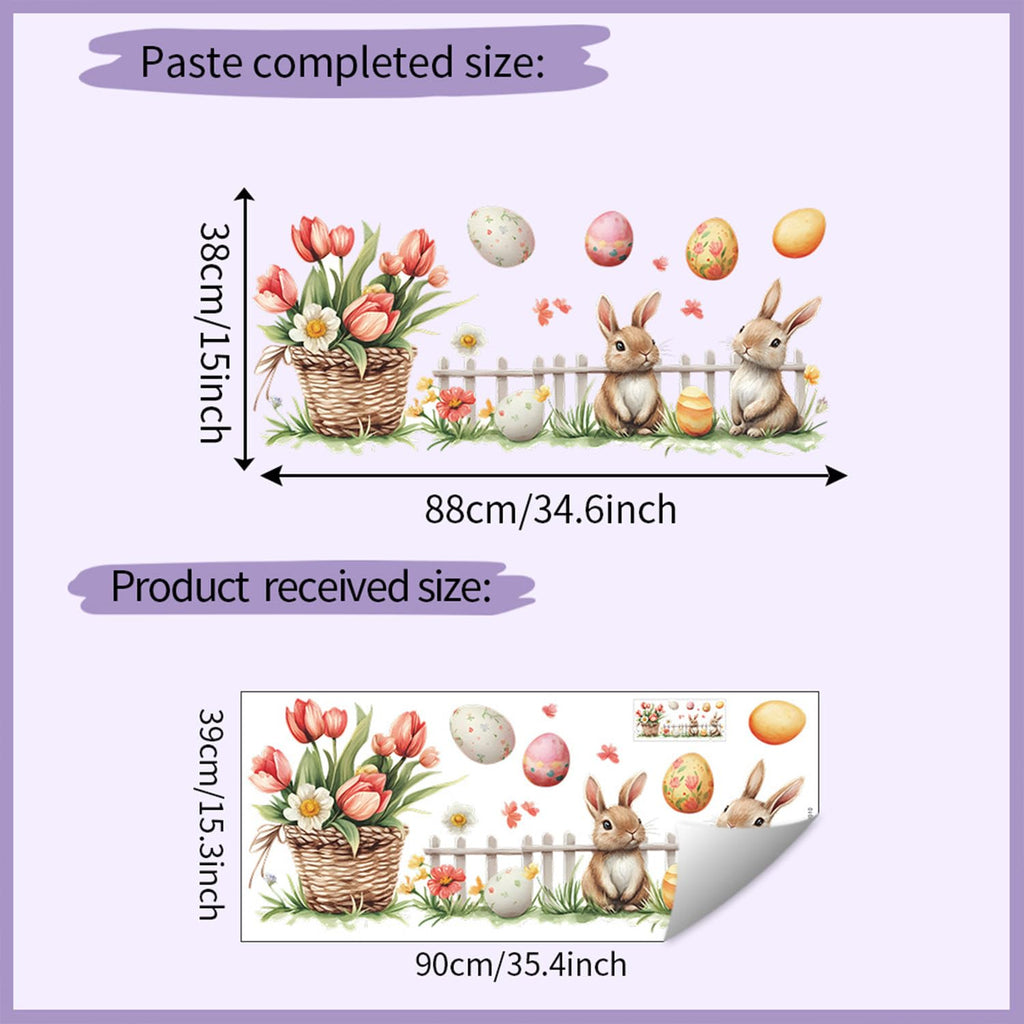 Generic Easter Wall Stickers: Rabbit Easter Eggs & Flowers Design, Multicolor, PVC (additional view 5)