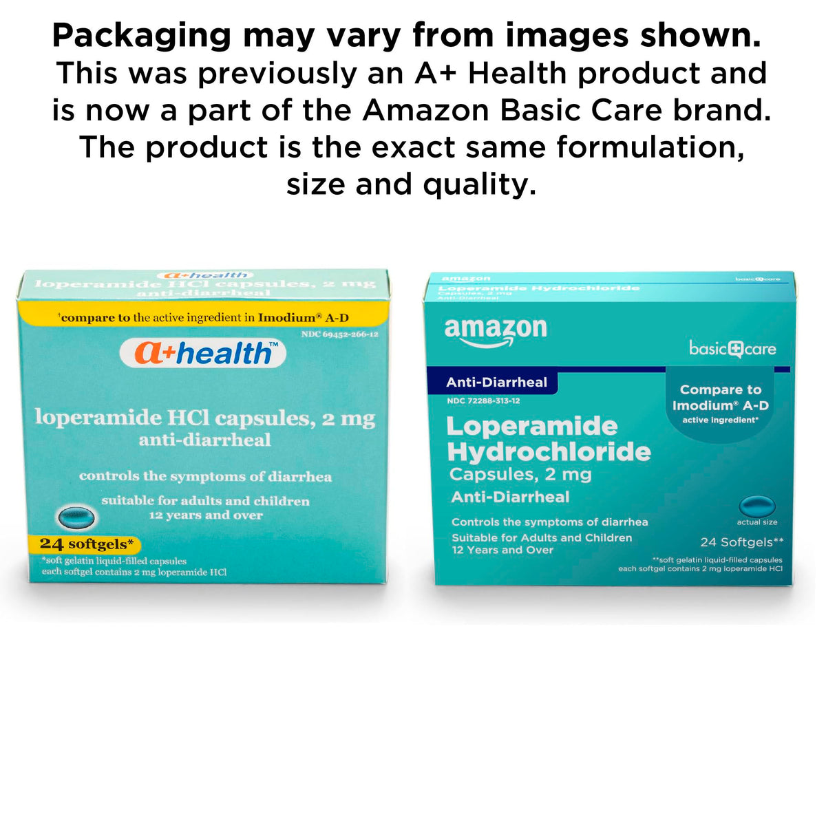 Amazon Basic Care Loperamide Hcl 2 Mg Softgels, Anti-Diarrheal, Easy to Swallow, Controls Symptoms of Traveler's (Pack of 2)