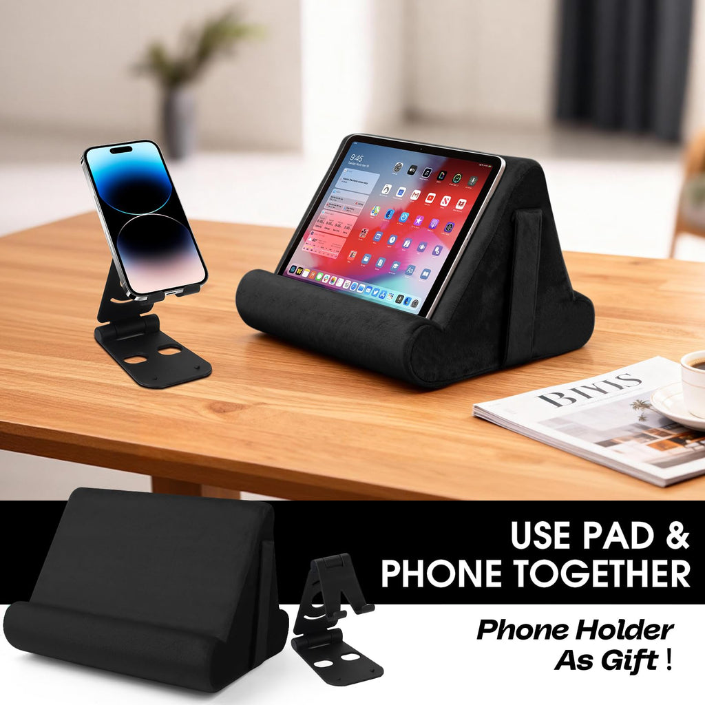 Sttargxing Tablet Stand Multi-Angle Tablet Pad Stand Lazy Holder Stand Soft Pad Stand Tablet Cushion Stand with Net Pocket & Random Color Stands for Lap - Black view 3