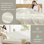 Comfort Spaces 100% Cotton Percale Sheets Twin XL Sheet Set 3 Pcs, Ivory (AM20-0602)